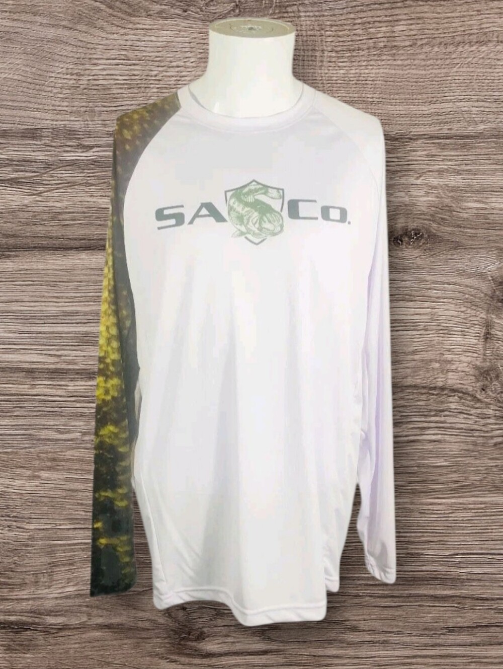 Men's White Long-Sleeve Performance Shirt with Green Accent